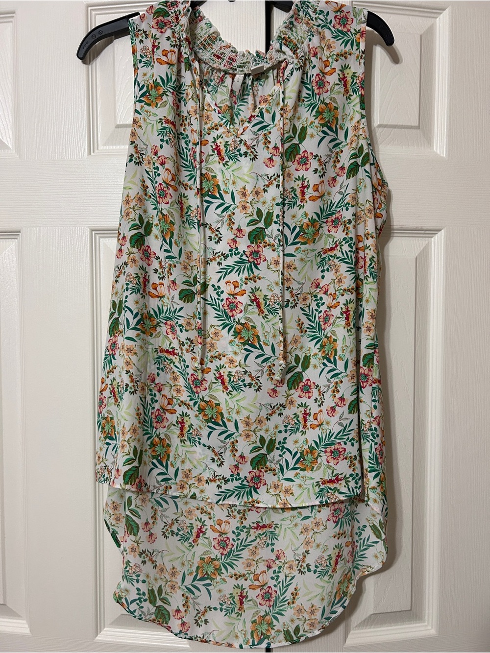 Cato Floral Sleeveless High-Low Blouse in White, Green, Pink